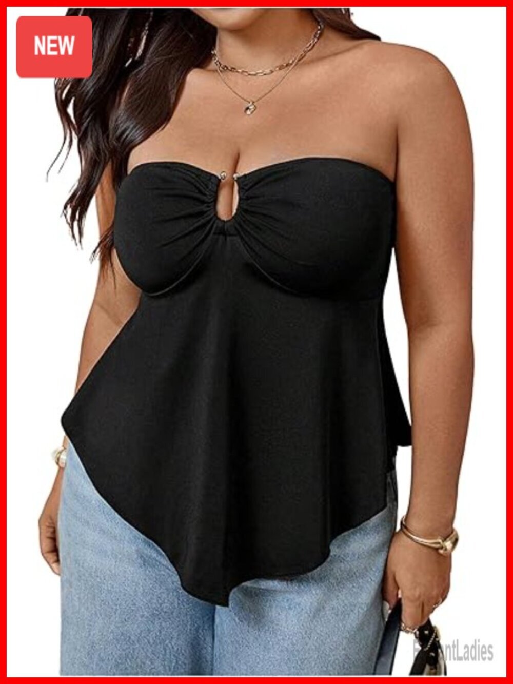 Plus Size Strapless Peplum Top Ring Linked Sleeveless Ruffle Tube Top